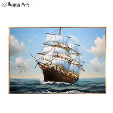 Handmade sailing boat high quality oil painting for living decor sailboat on sea landscape oil painting  wall art painting 2024 - buy cheap