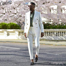 Esmoquin de doble botonadura para hombre, chaqueta y pantalones de boda ajustados con solapa de pico, Blazer de sastre blanco de alta calidad 2024 - compra barato