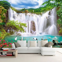 Papel de parede com mural personalizado 3d, céu azul e branco, nuvens, paisagem, cascata, pintura de parede, sala de estar, estudo, fundo, frescos 2024 - compre barato