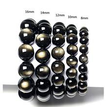 Drop Ship Gold Obsidian Bracelet Sprinkle Gold Beaded Bracelet 6-20mm Round Beaded Bracelet 2024 - buy cheap