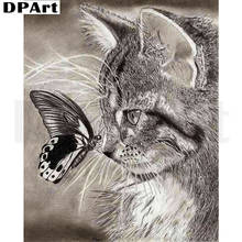 Алмазная картина полностью квадратная/круглая дрель любящая кошка и бабочка 5D Daimond картина крестиком Набор Мозаика Стразы L300 2024 - купить недорого
