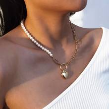 ZOVOLI Heart Pendant Imitation Pearl Necklace Chain Necklaces For Women 2021 Trend New Fashion Jewelry 2024 - buy cheap