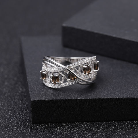 Женское кольцо из стерлингового серебра 925 пробы GEM'S BALLET, кольцо из натурального дымчатого кварца с разрезом, 0.84Ct 2022 - купить недорого
