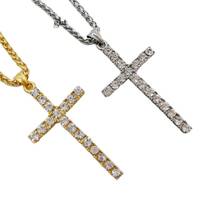 Bling Bling full Big rhinestones Cross Pendant & Necklace Fashion Stainless steel men hip hop rapper necklace jewelry 2024 - buy cheap