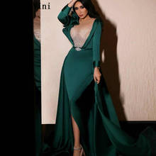 JaneVini 2020 Dubai Arabic Long Sleeve Evening Dresses with Detachable Train Sheer Neck Beading Mermaid Satin Formal Dinner Gown 2024 - buy cheap