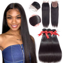 Beaudiva Straight Bundles With Closure 4x4 Brazilian Hair Weave Bundles With Closure Human Hair Extension 2024 - buy cheap