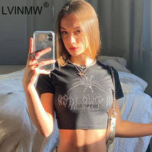 LVINMW Diamonds Casual O Neck Short Sleeve Woman T Shirts Slim Fashion Simple Daily Tops Women Black Summer Spring Cropped Top 2024 - buy cheap