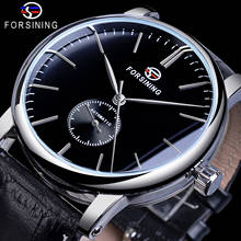 Forsining relógio mecânico masculino, relógio casual preto fino, caso simples, automático, pulseira de couro genuíno, relógio para homens 2024 - compre barato