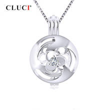 CLUCI Silver 925 Zicron Cage Pendant for Women Shamrock Flower Shaped Silver 925 Sterling Pearl Locket Pendants SC335SB 2024 - buy cheap