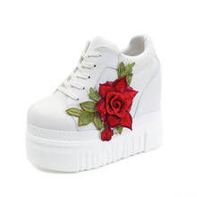 2019 Spring Embroidered Flowers Wedges Canvas Shoes Woman Platform Vulcanized Shoes Hidden Heel Height Increasing Casual Shoes 2024 - buy cheap