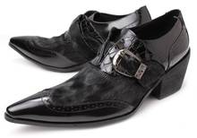 Christia Bella/деловые мужские туфли с острым носком из натуральной кожи; модные вечерние туфли на меху с пряжкой; мужская обувь, увеличивающая рост 2024 - купить недорого