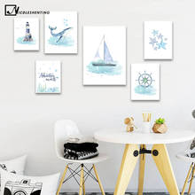 Mar náutico berçário criança poster baleia navio lona arte da parede impressão pintura nordic criança decoração imagem do quarto do bebê decoração 2024 - compre barato