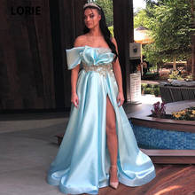 LORIE Sky Blue Evening Dresses Satin One Shoulder Lace Beaded Crystals Second Reception Formal Prom Party Gowns with Slit 2020 2024 - buy cheap