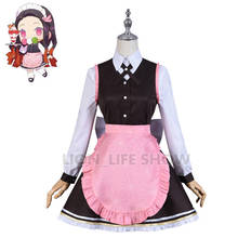 Disfraz de Demon Slayer para mujer, disfraz de Kimetsu no Yaiba Kamado Nezuko Cafe, traje de sirvienta Lolita, peluca de Halloween, envío gratis 2024 - compra barato