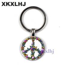 XKXLHJ Novelty Butterfly Combination Peace Sign Keychain DIY Hippie Peace Bus Sign Glass Cabochon Pendant Charm Key Ring Holder 2024 - buy cheap