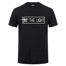 Camiseta masculina de manga curta be the light, camiseta casual solta com gola de creme para pessoas com confiança cristã jesus 2024 - compre barato