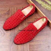 Luxury Design Spikes Studded Men Loafers Pointed Toe Flats Rivets Fashion Men Party Wedding Shoes Black Red Purple 2024 - buy cheap