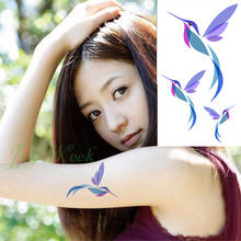 Водостойкая Временная тату-наклейка, синие Летящие тату-птицы, тату-наклейка Kingfisher Hummingbird s флэш-тату, искусственные татуировки 2024 - купить недорого
