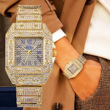 Relojes de lujo para hombres y mujeres, pulsera cuadrada de cuarzo con diamantes de imitación dorados, estilo Hip Hop, Masculino 2024 - compra barato
