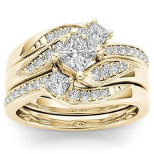 Vintage moda jóias 925 prata & rosa ouro preenchimento princesa corte branco aaaaa zircão cúbico promessa feminino casamento nupcial anel conjunto 2024 - compre barato