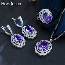 BeaQueen Gorgeous Large Oval Purple Austrian Crystal Ring Earrings Necklace 3pcs CZ Wedding Party Jewelry Set for Women JS117 2024 - buy cheap