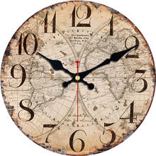 Mapa mundi artístico, relógio em madeira redondo, silencioso, bege, para cozinha, antigo, para escritório ou sala de estudo 2024 - compre barato