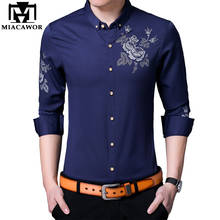 Miacawor camisa social masculina, camisa casual de manga longa com estampa floral e botão na lapela, camisa slim fit c641 2024 - compre barato