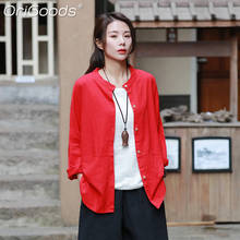 Camisetas de lino de manga larga para mujer, camisa de color sólido, rojo, Beige, negro y blanco, estilo chino, de talla grande, C199 2024 - compra barato
