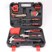 Kit de herramientas de mano para reparación General del hogar, con caja de herramientas de plástico, alicates de cinta métrica, llave, destornillador, cuchillo, martillo 2024 - compra barato