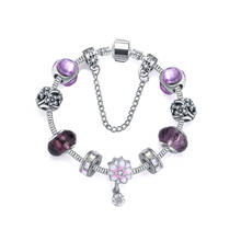 Фиолетовый Кристалл Пандора браслеты и браслеты модный серебряный цветочный Шарм Браслеты для женщин классические ювелирные изделия Pulseira Feminina 2024 - купить недорого