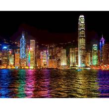 Картина «ночная сцена в Гонконге», картина маслом Набор для рисования по номерам, холст, ручная роспись, настенные картины, рамка для домашнего декора, 50x60 см 2024 - купить недорого