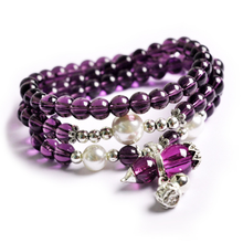 FYJS Unique Jewelry Silver Plated Natural Purple Amethysts Stone Round Beads with Imitation Pearl Elastic Bracelet 2024 - buy cheap