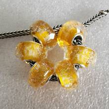 925 Sterling Silver Large Hole 3D Square Yellow Murano Glass Charm Beads Fits European  Bracelet Jewelry 2024 - buy cheap