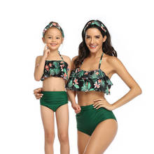Família combinando roupa de banho mãe filha duas peças biquíni verão maiô praia floral roupas 2024 - compre barato