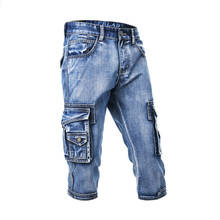 Mcikkny bermuda jeans masculina cargo, calções de ganga masculinos com vários bolsos reto slim fit casual, jeans curto para homens, tamanhos 29-38 2024 - compre barato