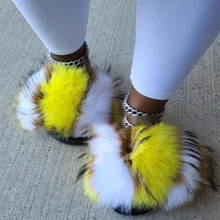 Fashion Sexy Summer Slippers Woman Mixed Colors Fox Fur Slides Comfortable Soft Furry Sandals Fluffy Flip-flops Fur Loafers 2024 - buy cheap