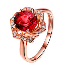 Flor forma rubi pedras preciosas anéis de cristal vermelho para mulher zircon diamantes rosa cor de ouro jóias bijoux bague presentes de festa novo 2024 - compre barato