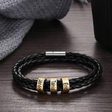 Personalizado de aço inoxidável dourado grânulos trançado corda pulseira para homens personalizado nomes de família id pulseiras & bangles 2024 - compre barato