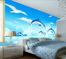 Wellyu-papel de parede personalizado 3d, design simples, estilo cômico, golfinho seagull, nuvem branca marítima, quarto, sala de estar, plano de fundo 2024 - compre barato