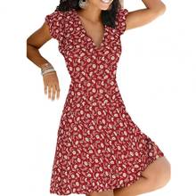 Vestido de talla grande para mujer, ropa elegante con cuello en V, amigable con la piel, poliéster, estampado Floral, para playa y verano 2024 - compra barato