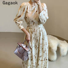 Gagaok-vestido coreano para mujer, prenda elegante con estampado de botones, manga farol, cuello redondo, dulce y salvaje, K4115, primavera y otoño, 2020 2024 - compra barato