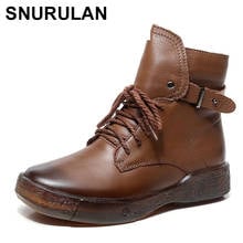 SNURULAN-Botas de piel auténtica para mujer, botines cortos vintage con cordones, temporada primavera-Otoño, zapatos hechos a mano con cremallera 2024 - compra barato