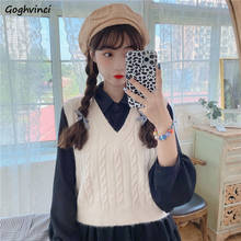 Vests Women V-neck Crop Top Elegant Solid All-match Sweet Harajuku Chic Fashion Knitted Sleeveless Sweaters Students Autumn New 2024 - buy cheap