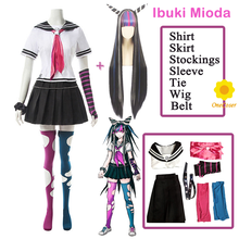 Ibuki mioda cosplay personalizado, conjunto de uniforme feminino para dia das bruxas com buzinas e peruca longa, para presente 2024 - compre barato