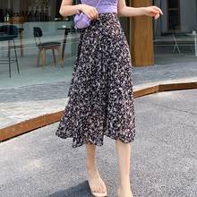 Faldas largas bohemias para mujer, falda Vintage de cintura alta de gasa con estampado Floral, estilo coreano elegante y Sexy, Y2k, 2021 2024 - compra barato