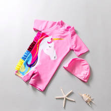 Cute Pink Unicorn Kids Girls One Piece Swimming Surfing Suit Swimwear + Hat Summer Beach Wear Children Princess Swimsuit SA4038 2024 - buy cheap