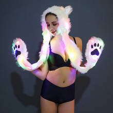 Cute Light Up LED Animal Ear Faux Fur Plush Hat for Women Kawaii Girls LED Fluffy Rave Party Stage Faux Fur Hat Plus Size 2024 - buy cheap