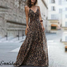 Sexy Dress Leopard V Neck Spaghetti Strap Maxi dresses Women Summer Chiffon Beach Long Dress Vestidos robe femme 2024 - buy cheap