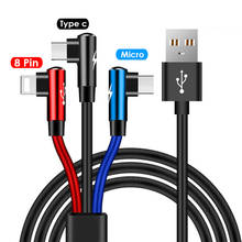 90 градусов 3 в 1 взаимный обмен данными между компьютером и периферийными устройствами кабель Micro USB 8Pin Type-C кабель для передачи данных для iPhone X 8 плюс USB зарядное устройство для Samsung S9 Xiaomi Mi8 3 вида цветов 2024 - купить недорого