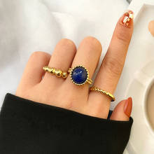 3 шт./компл. винтажные золотые витая круглые синие камни уплотнительное кольцо комплект с геометрическим узором из сплава в виде металлического очаровательные кольца, модное ювелирное изделие, подарок 2024 - купить недорого